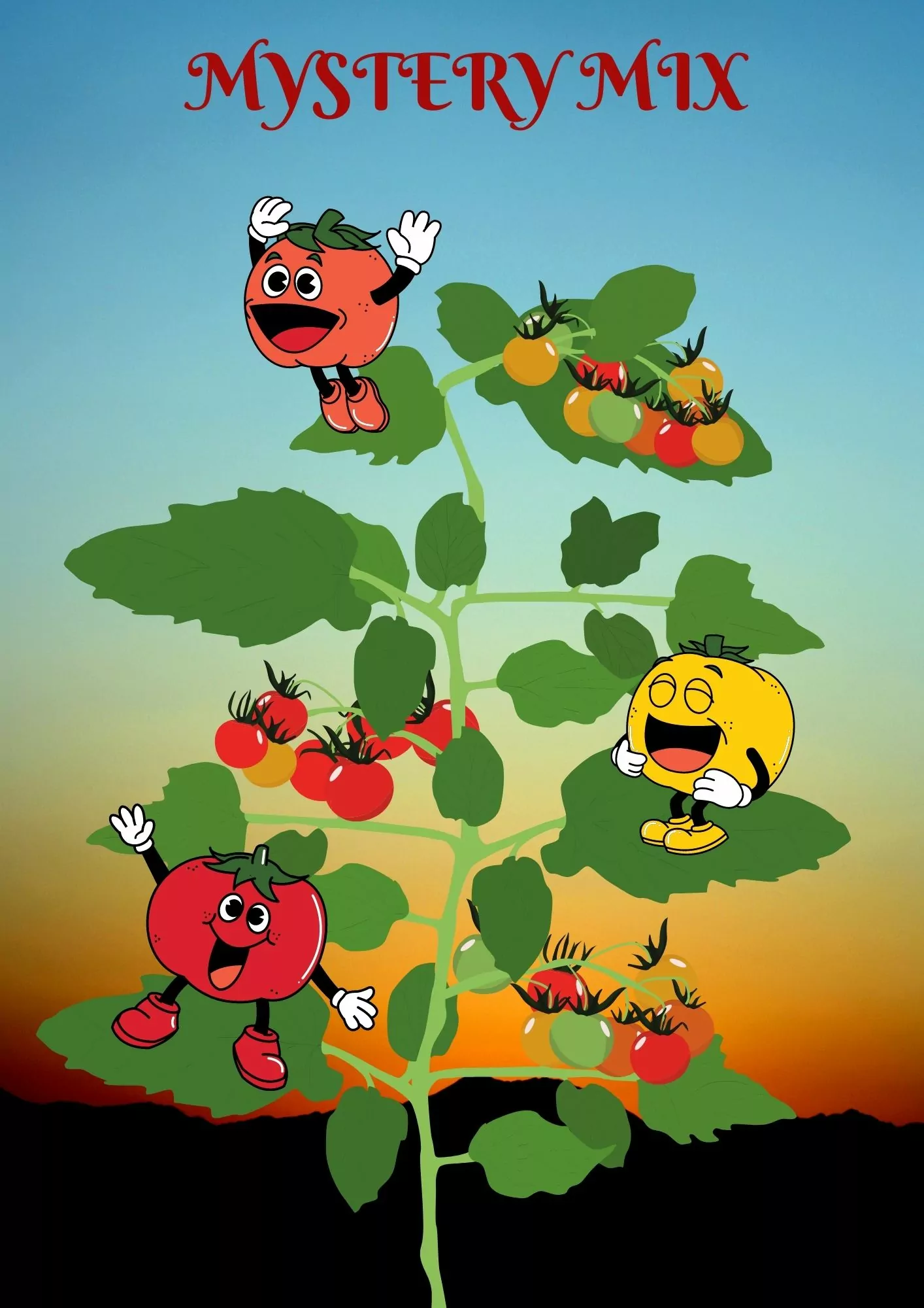 Graphic for seed freaks tomato heirloom mix seed packet. Organically grown mystery tomato heirloom mix